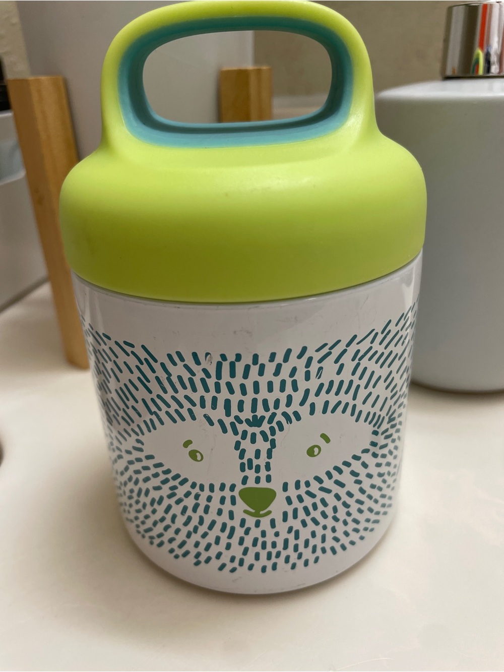 Insulated Food Jar with Lime Green Lid and Teal Pattern